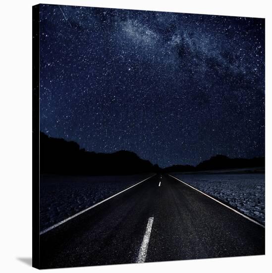 Highway And Starry Night In Desert-null-Stretched Canvas