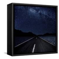 Highway And Starry Night In Desert-null-Framed Stretched Canvas