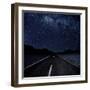 Highway And Starry Night In Desert-null-Framed Art Print