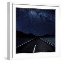 Highway And Starry Night In Desert-null-Framed Art Print