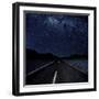 Highway And Starry Night In Desert-null-Framed Premium Giclee Print