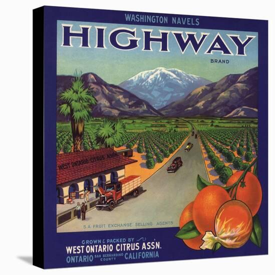 Highway Brand - Ontario, California - Citrus Crate Label-Lantern Press-Stretched Canvas