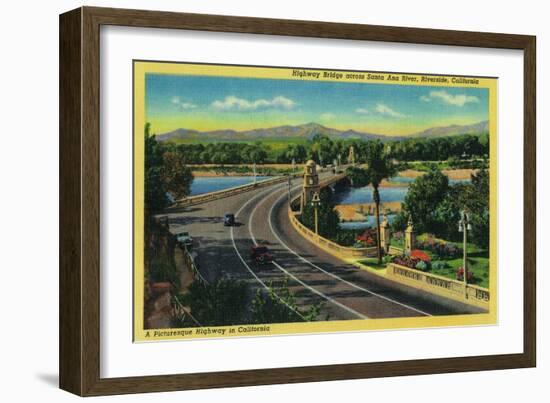 Highway Bridge across Santa Ana River - Riverside, CA-Lantern Press-Framed Art Print