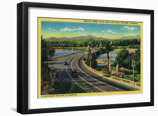 Highway Bridge across Santa Ana River - Riverside, CA-Lantern Press-Framed Art Print