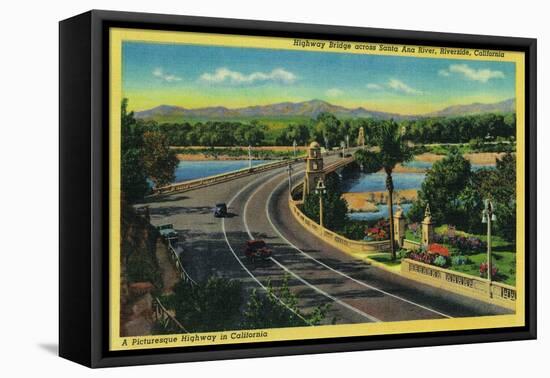 Highway Bridge across Santa Ana River - Riverside, CA-Lantern Press-Framed Stretched Canvas