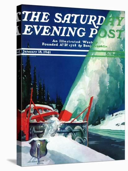 "Highway Snowplow," Saturday Evening Post Cover, January 18, 1941-Ski Weld-Stretched Canvas