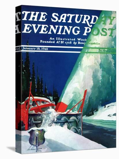 "Highway Snowplow," Saturday Evening Post Cover, January 18, 1941-Ski Weld-Stretched Canvas