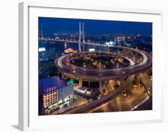 Highway Traffic at Entrance to Nanpu Bridge over Huangpu River, Shanghai, China-Paul Souders-Framed Photographic Print