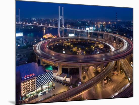 Highway Traffic at Entrance to Nanpu Bridge over Huangpu River, Shanghai, China-Paul Souders-Mounted Photographic Print