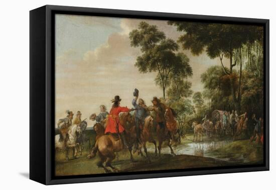 Highwaymen Raiding a Tilt Car by a Forest Stream-Peeter Snayers-Framed Stretched Canvas