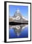 Hiker Admiring the Matterhorn Reflected in Lake Stellisee, Swiss Alps-Roberto Moiola-Framed Photographic Print