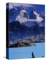 Hiker and Cuernos del Paine, Torres del Paine National Park, Chile-Art Wolfe-Stretched Canvas