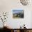 Hiker and Dog on Trail in Front of Traditional Slate Roofed House, Valais, Switzerland-Christian Kober-Photographic Print displayed on a wall