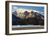 Hiker And Icebergs In Lago Grey In The Torres Del Paine National Park, Patagonia, Chile-Jay Goodrich-Framed Photographic Print