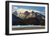 Hiker And Icebergs In Lago Grey In The Torres Del Paine National Park, Patagonia, Chile-Jay Goodrich-Framed Photographic Print