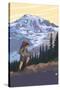 Hiker and Mountain-Lantern Press-Stretched Canvas