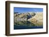 Hiker at Lac Blanc, Chamonix, Haute-Savoie, French Alps, France, Europe-Christian Kober-Framed Photographic Print