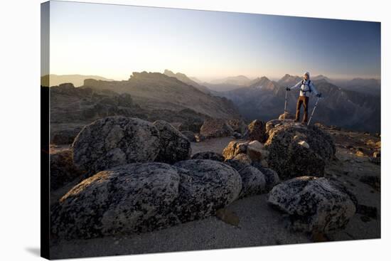Hiker at Sunrise, Cathedral Provincial Park, British Columbia, Canada, North America-Colin Brynn-Stretched Canvas