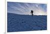 Hiker at sunrise in winter, Monte Cucco Park, Apennines, Umbria, Italy, Europe-Lorenzo Mattei-Framed Photographic Print