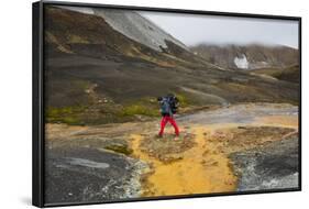 Hiker at the Laugarvegur, Landmannalaugar, Iceland-Rainer Mirau-Framed Photographic Print