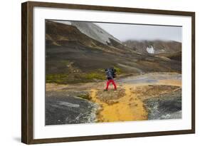 Hiker at the Laugarvegur, Landmannalaugar, Iceland-Rainer Mirau-Framed Photographic Print