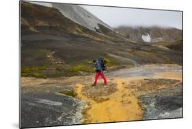 Hiker at the Laugarvegur, Landmannalaugar, Iceland-Rainer Mirau-Mounted Photographic Print