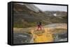 Hiker at the Laugarvegur, Landmannalaugar, Iceland-Rainer Mirau-Framed Stretched Canvas