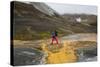 Hiker at the Laugarvegur, Landmannalaugar, Iceland-Rainer Mirau-Stretched Canvas