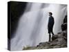 Hiker Enjoys Fergusson Falls on the Overland Track, Tasmania-Julian Love-Stretched Canvas