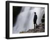 Hiker Enjoys Fergusson Falls on the Overland Track, Tasmania-Julian Love-Framed Photographic Print