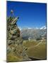 Hiker High on Trail Above Lake at Schwarzee Paradise, Zermatt, Valais, Switzerland-Christian Kober-Mounted Photographic Print