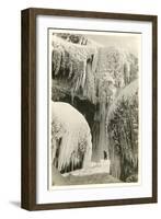 Hiker in Frozen Waterfall-null-Framed Art Print