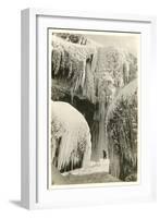 Hiker in Frozen Waterfall-null-Framed Art Print