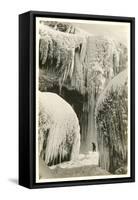 Hiker in Frozen Waterfall-null-Framed Stretched Canvas