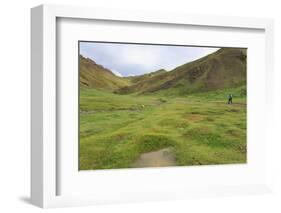 Hiker in Lush Yolyn Am (Yol or Eagle Valley) with Flowers after Summer Rain-Eleanor Scriven-Framed Photographic Print