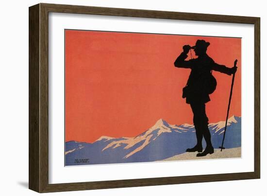 Hiker in the Alps-null-Framed Premium Giclee Print