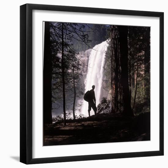 Hiker Looking at Vernal Falls in Yosemite National Park-Ralph Crane-Framed Photographic Print