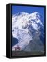 Hiker on Bench, the Breithorn and Breithorn Glacier, Rotenboden, Zermatt, Valais, Switzerland-Tomlinson Ruth-Framed Stretched Canvas