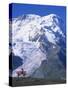 Hiker on Bench, the Breithorn and Breithorn Glacier, Rotenboden, Zermatt, Valais, Switzerland-Tomlinson Ruth-Stretched Canvas