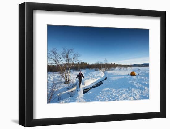 Hiker on Kungsleden (The Kings Trail) trail, Abisko National Park, Sweden, Scandinavia, Europe-Christian Kober-Framed Photographic Print