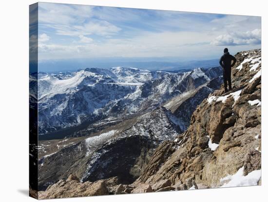 Hiker on Longs Peak Trail, Rocky Mountain National Park, Colorado, USA-Christian Kober-Stretched Canvas