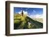 Hiker on steep ridge on the ascent towards Monte Azzarini, San Marco Pass, Albaredo Valley-Roberto Moiola-Framed Photographic Print