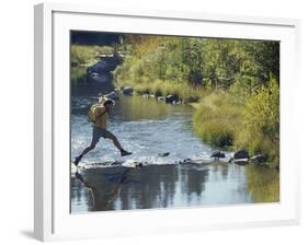 Hiker on Stepping Stones-null-Framed Photographic Print