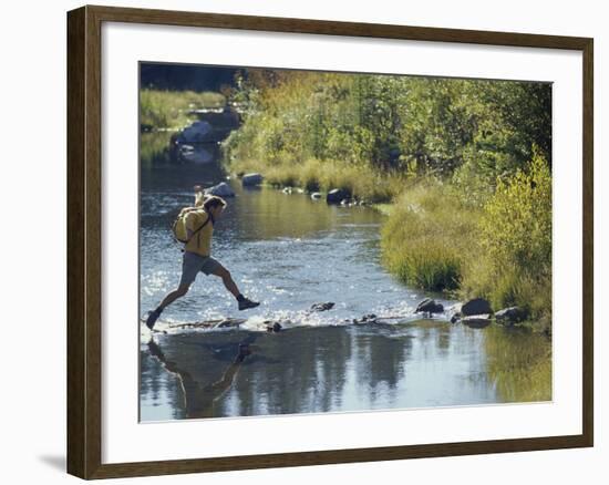 Hiker on Stepping Stones-null-Framed Photographic Print