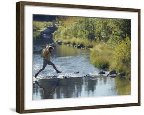 Hiker on Stepping Stones-null-Framed Photographic Print