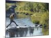 Hiker on Stepping Stones-null-Mounted Photographic Print
