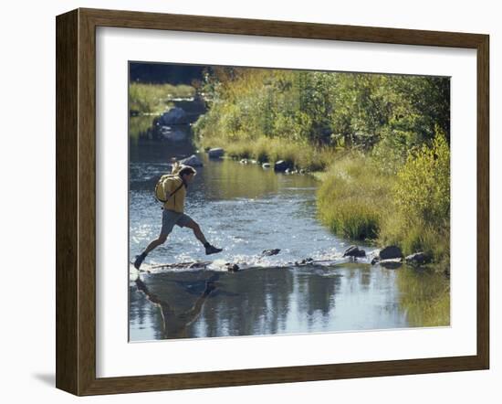 Hiker on Stepping Stones-null-Framed Photographic Print