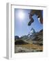 Hiker Running on Trail and the Matterhorn, 4477M, Zermatt Alpine Resort, Swiss Alps, Switzerland-Christian Kober-Framed Photographic Print