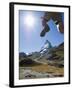 Hiker Running on Trail and the Matterhorn, 4477M, Zermatt Alpine Resort, Swiss Alps, Switzerland-Christian Kober-Framed Photographic Print