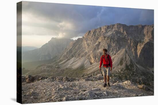 Hiker 'Sass De Stria' (Mountain), in Front of the Piccolo Lagazuoi, Province of Belluno-Gerhard Wild-Stretched Canvas